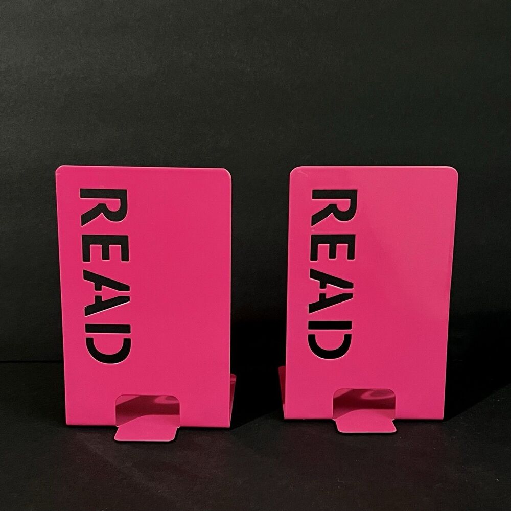Metal READ Bookends Set of 2 Hot Pink Retro Cutout Design NWT - Picture 4 of 15